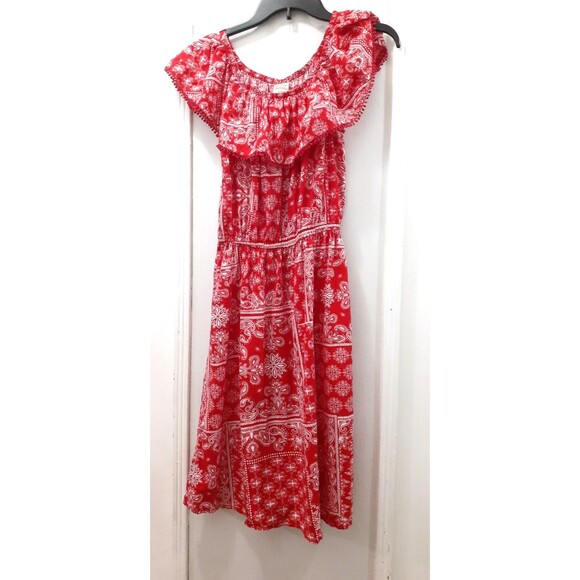 Faded Glory Red Paisley Dress Size Small 4-6 Summer Retro Style 100% Cotton - Picture 1 of 9